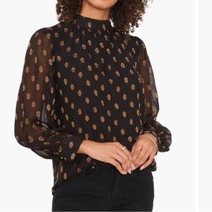 Vince Camino Petal Dreams Metallic Print Chiffon Blouse